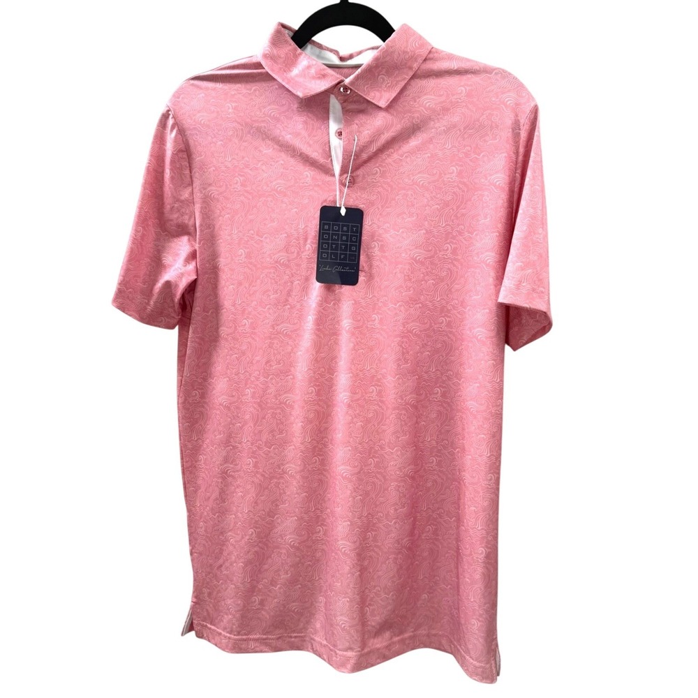 NWT Boston Scott Golf Mens Modern Fit Wave Print Polo Shirt Size Small